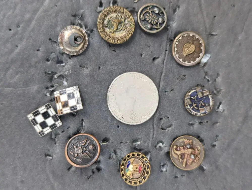 LOT RR of 10 Antique Vintage Victorian Brass Mixed Materials Buttons ESTATE FIND